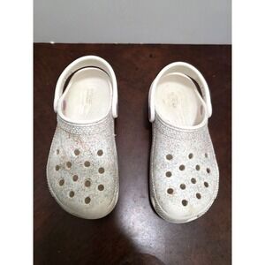 CROCS Toddler White Sparkle Sandals Adjustable Strap & Ventilation Holes C12